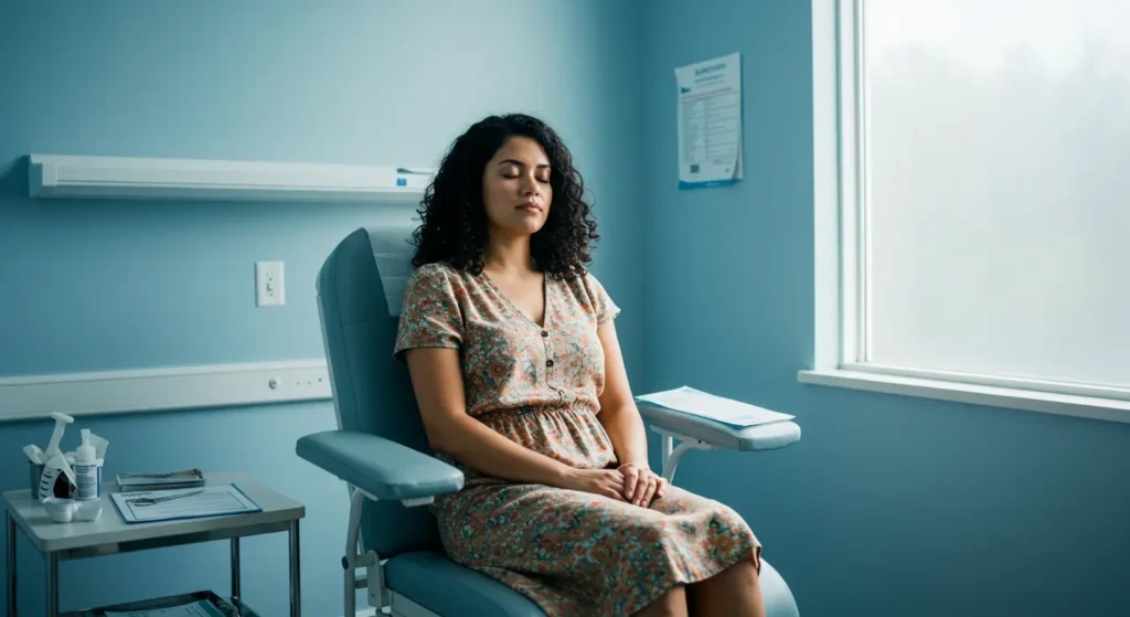 a woman in the clinic after allergy shot traetment